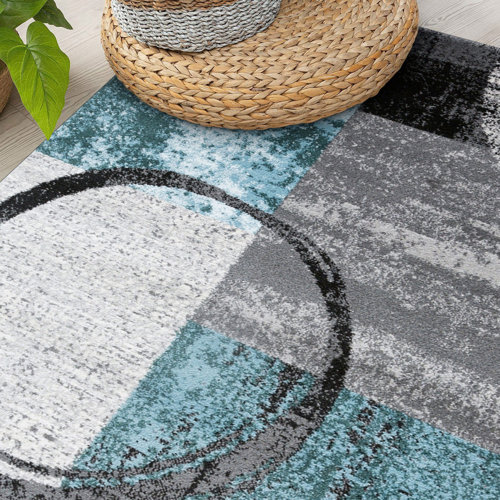 Wrought Studio Fanton Abstract Machine Woven Gray/Black/Blue Area Rug